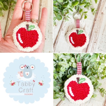 Punch Needle Apple Bag Charm  - Red and Ivory