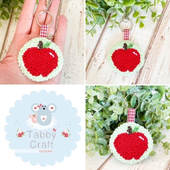 Punch Needle Apple Bag Charm   - Red and Light Green