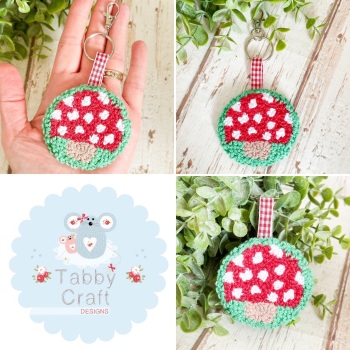 Punch Needle Toadstool Bag Charm  - Red and Green