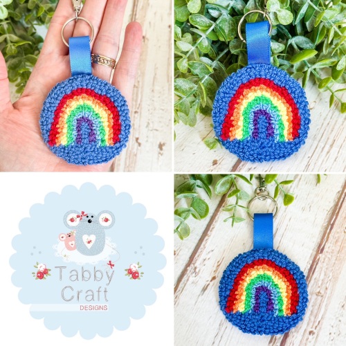Punch Needle Rainbow Bag Charm  - Blue and Multi
