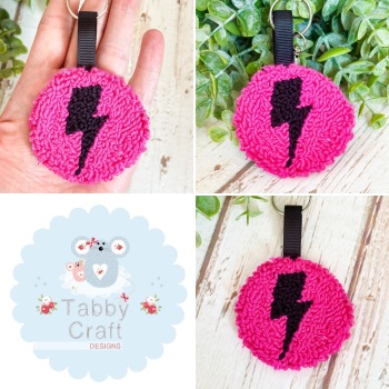 Punch Needle Lightning Bolt Bag Charm  - Black and Pink