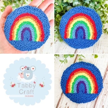 Punch Needle Rainbow Mug Rug  -  Blue and Multi