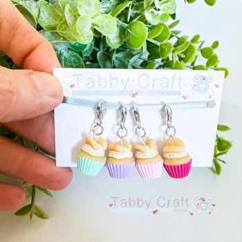 Miniature Polymer Clay Butterfly Cakes Set of 4 Charms/Stitch Markers