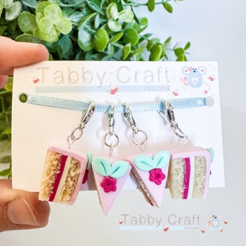 Miniature Polymer Clay Cake Slices with Flowers Set of 4 Charms/Stitch Markers