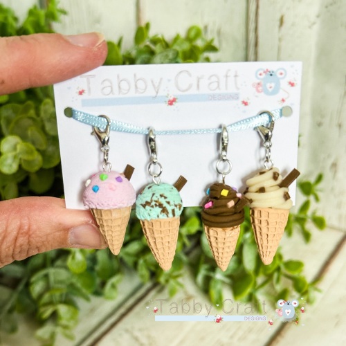 Miniature Polymer Clay Assorted Ice Creams with Flakes Set of 4 Charms/Stit
