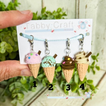 Miniature Polymer Clay Assorted Single Ice Creams with Flakes Charms/Stitch Markers