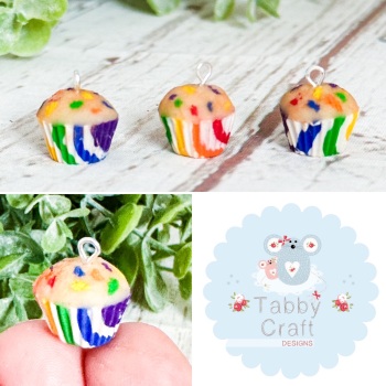 Miniature Polymer Clay Single Rainbow Confetti Muffin Charm/Stitch Marker