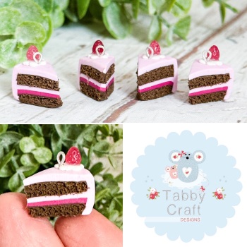 Miniature Polymer Clay Single Chocolate Cake Slice with a Strawberry Charm/Stitch Marker