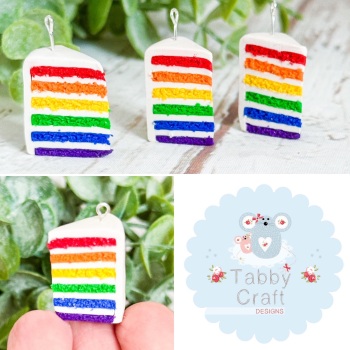 Miniature Polymer Clay Single Rainbow Cake Slice with a Strawberry Charm/Stitch Marker