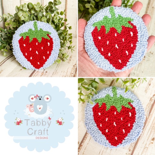 Punch Needle Strawberry Mug Rug  - Blue