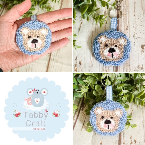 Punch Needle Bear Bag Charm  - Blue