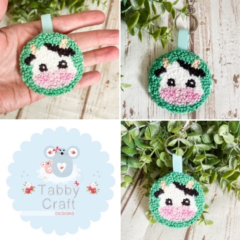 Punch Needle Cow Bag Charm  - Green