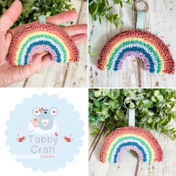 Punch Needle Large Rainbow Bag Charm  - Muted Tones
