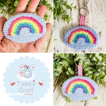 Punch Needle Oval Rainbow Bag Charm  - Pale Blue