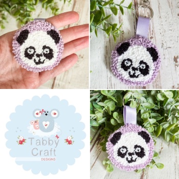 Punch Needle Panda Bag Charm  - Lilac
