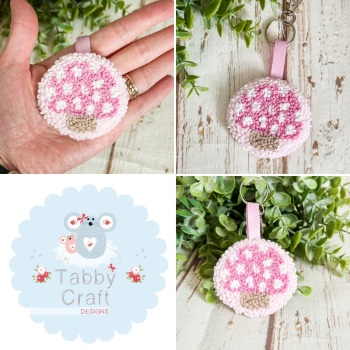 Punch Needle Toadstool Bag Charm  - Pink