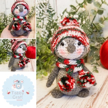 Standing Penguin with Festive Hat and Scarf B - Grey and Multi
