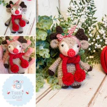 Christmas Reindeer with Pom Pom Scarf