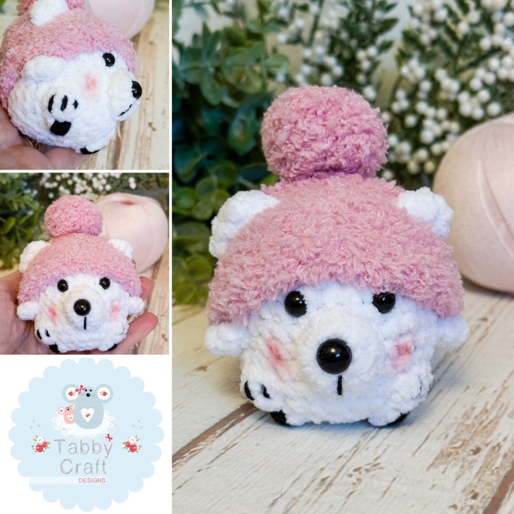 Small Squishy Polar Bear with Hat - White and Pink