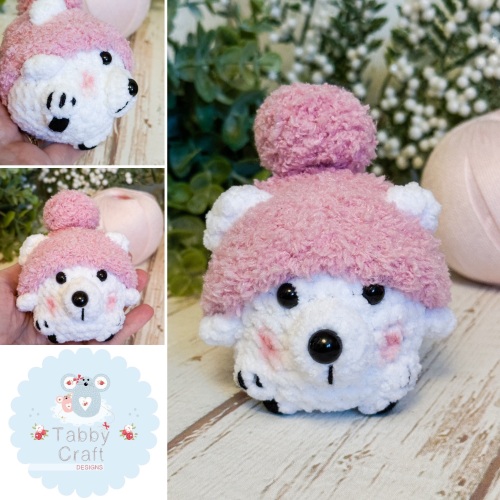 Small Squishy Polar Bear with Hat - White and Pink