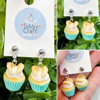 Miniature Polymer Clay Butterfly Cake Earrings - Aqua