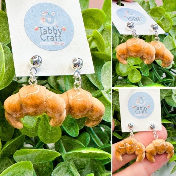 Miniature Polymer Clay Croissant Earrings - Brown