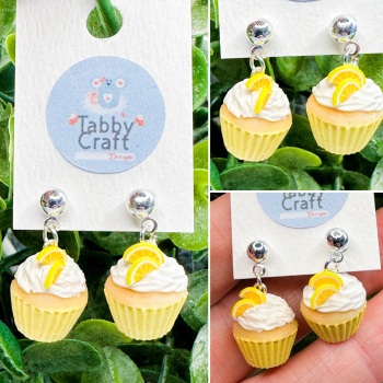 Miniature Polymer Clay Lemon CupCake Earrings - Pale Yellow