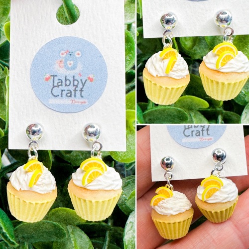 Miniature Polymer Clay Lemon CupCake Earrings - Pale Yellow