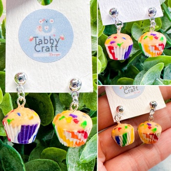 Miniature Polymer Clay Rainbow Sprinkle Cake Earrings - Rainbow