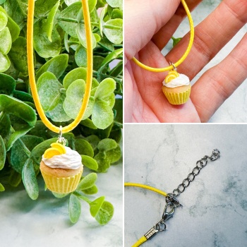 Miniature Polymer Clay Lemon CupCake Necklace - Pale Yellow