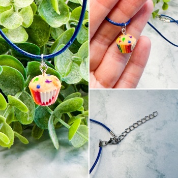 Miniature Polymer Clay Rainbow Sprinkle Cake Necklace - Rainbow