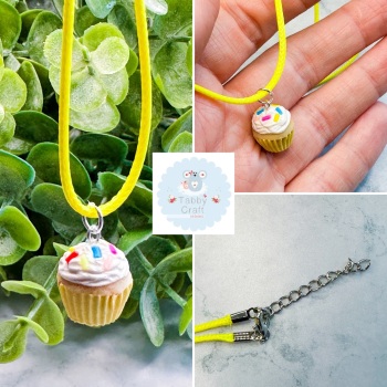 Miniature Polymer Clay Sprinkle and Frosting CupCake Necklace - Pale Yellow