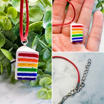 Miniature Polymer Clay Rainbow Cake Slice Necklace - Rainbow