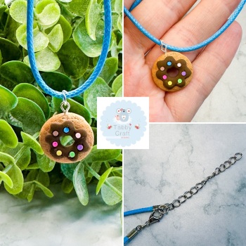Miniature Polymer Clay Chocolate Iced Doughnut with Sprinkles Necklace - Brown