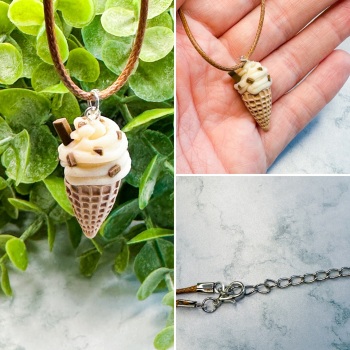 Miniature Polymer Clay Cookies and Cream Ice Cream with Flake and Sprinkles - Brown