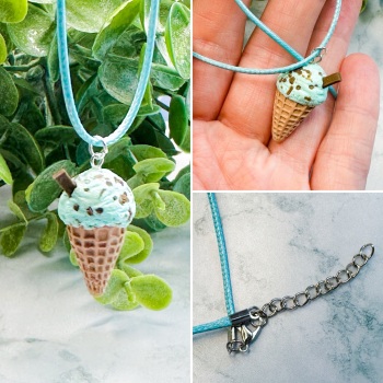Miniature Polymer Clay Min Choc Chip Ice Cream with Flake and Sprinkles - Mint