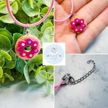 Miniature Polymer Clay Bright Pink Iced Doughnut with Sprinkles Necklace - Brigh Pink
