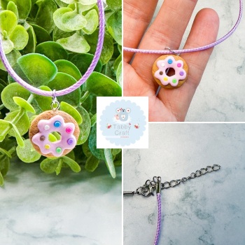 Miniature Polymer Clay Pale Pink Iced Doughnut with Sprinkles Necklace - Pale Pink
