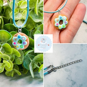 Miniature Polymer Clay Mint Iced Doughnut with Sprinkles Necklace - Brigh Pink