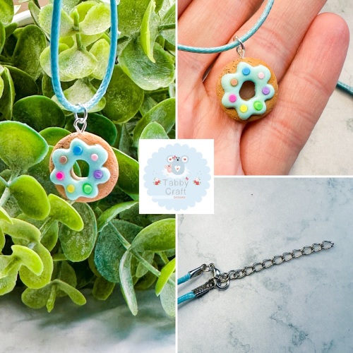 Miniature Polymer Clay Mint Iced Doughnut with Sprinkles Necklace - Brigh P