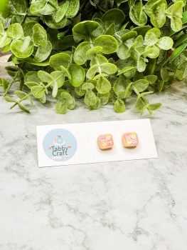 Miniature Polymer Clay Batternberg Cake Stud Earrings - Pink/Lemon