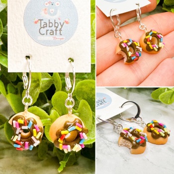 Miniature Polymer Clay Chocolate Sprinkle Doughnut Earrings - Brown