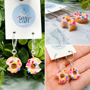 Miniature Polymer Clay Pastel Pink Sprinkle Doughnut Earrings - Pastel Pink