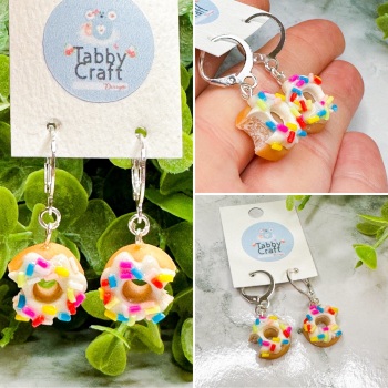 Miniature Polymer Clay White Sprinkle Doughnut Earrings - White
