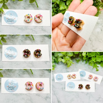 Miniature Polymer Clay Chocolate Sprinkle Doughnut Stud Earrings - Various Colours