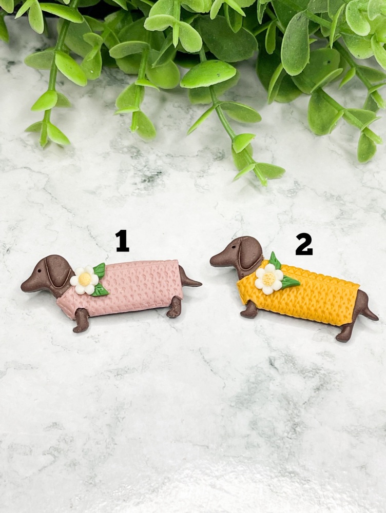 Miniature Polymer Clay Sausage Dog Brooch