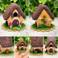 One of a Kind Miniature Polymer Clay Autumn Thatched Cottage