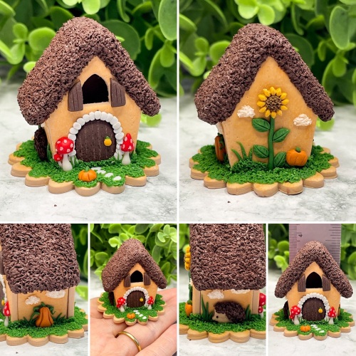 One of a Kind Miniature Polymer Clay Autumn Thatched Cottage