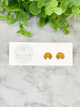 Miniature Polymer Clay Small Croissant Stud Earrings - Beige