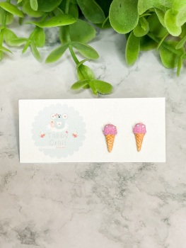 Miniature Polymer Clay Pink Ice Creams with Sprinkles Stud Earrings - Pink/Beige